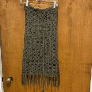 425. Women’s Olive Crochet Fringe Maxi Skirt